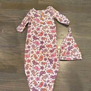 Caden Lane soft Pink Floral Cowgirl Baby Nightgown with Hat
